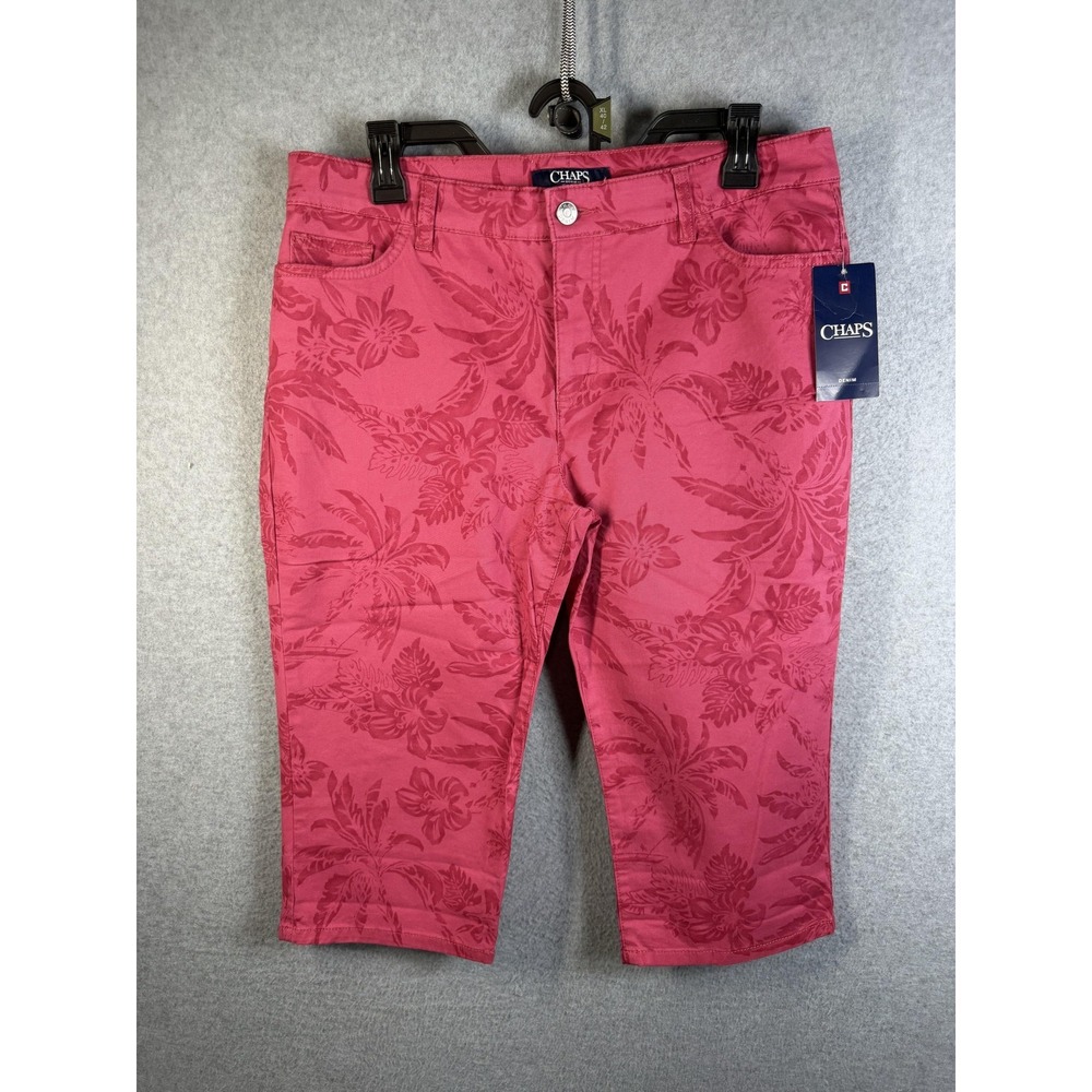 Chaps Shorts Womens 10 Red Floral Bermuda Stretch Denim Casual Summer New Tags